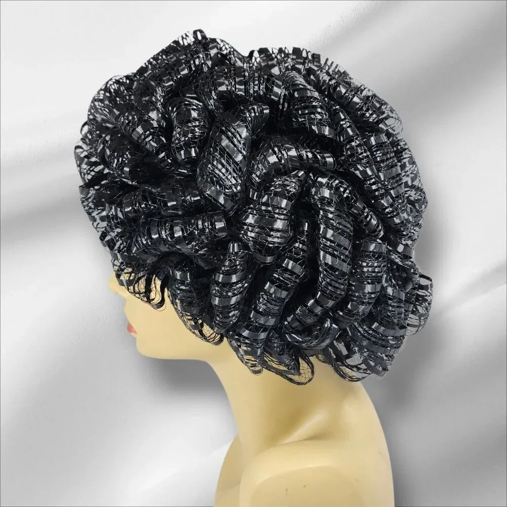 Vintage 1950s Carson Pirie Scott Black Cellophane Straw Bubble Toque Turban Hat